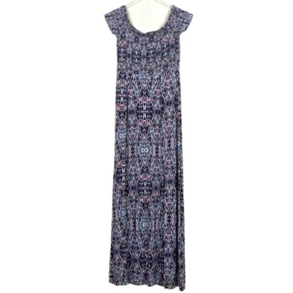 Express Smocked Maxi Dress Small Blue and Multi Colored Y2K